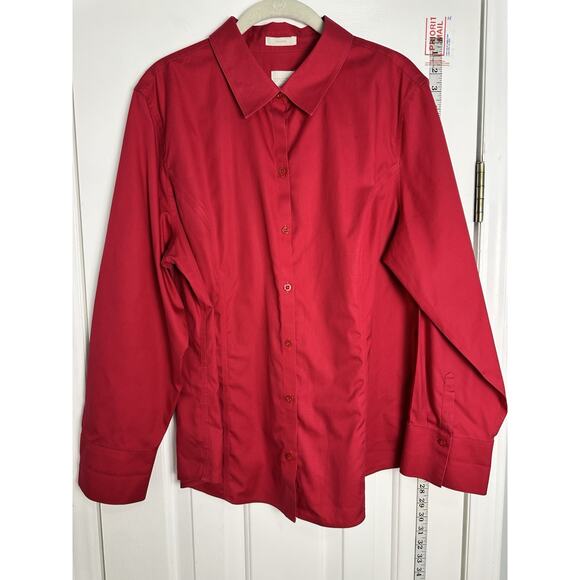 Chicos Womens Shirt 3 XL Red Button Up No Iron Long Sleeve Career Easy Work - Picture 1 of 9